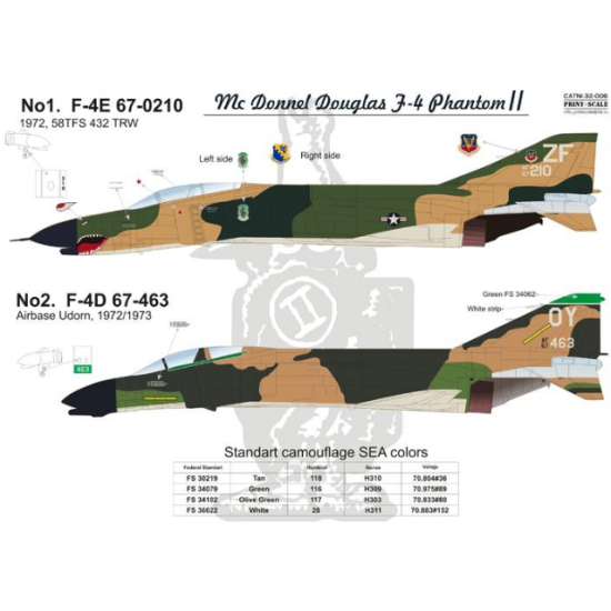 DECAL 1/32 FOR F-4 PHANTOM II IN VIET NAM WAR, PART 2 1/32 PRINT SCALE 32-006