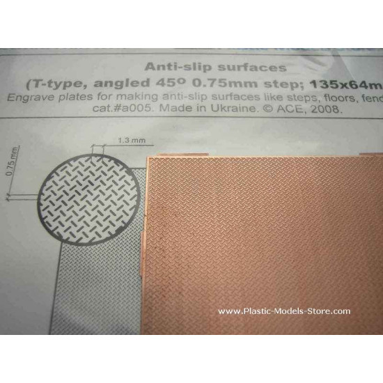 Anti-slip surfaces T-type, angled 45 degr. 0.75mm step 135x64mm PE Ace A005