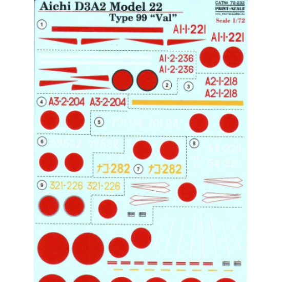 DECAL FOR AICHI D3A2 MODEL 22 1/72 PRINT SCALE 72-232