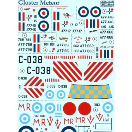 DECAL FOR GLOSTER METEOR 1/72 PRINT SCALE 72-233