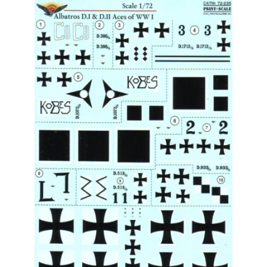 DECAL FOR ALBATROS D.I D.II ACES OF WWI 1/72 PRINT SCALE 72-235
