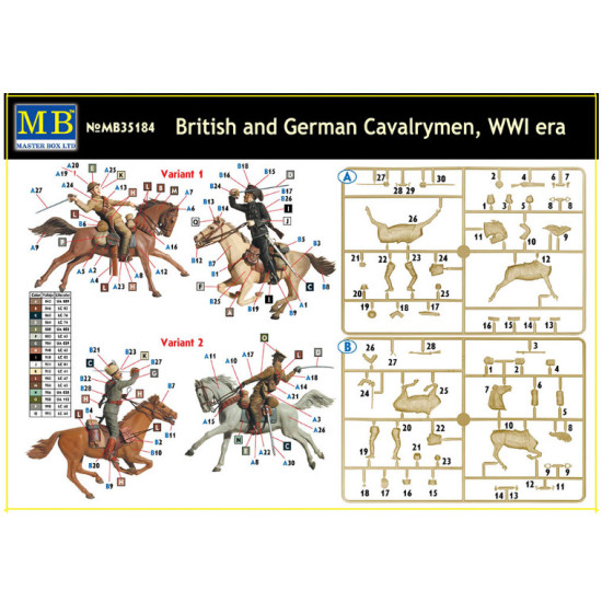 BRITISH AND GERMAN CAVALRYMEN WWI ERA 1/35 MASTER BOX 35184 2 HORSES 2 FIGURES
