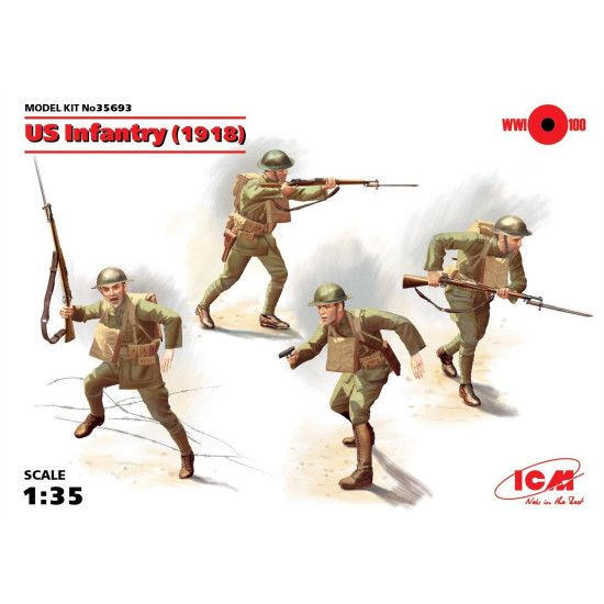 PLASTIC MODEL FIGURE KIT US INFANTRY (1918) (4 FIGURES) 1/35 ICM 35693