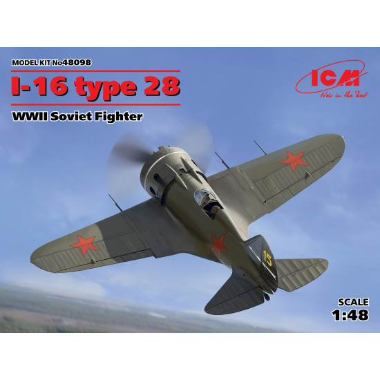 PLASTIC MODEL AIRPLANE I-16 TYPE 28, WWII SOVIET FIGHTER 1/48 ICM 48098