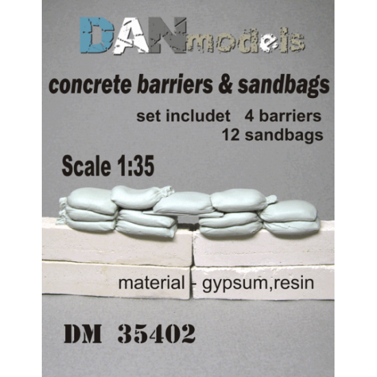 MATERIAL FOR DIORAMAS. CONCRETE BARRIERS AND SANDBADS 1/35 DAN MODELS 35402