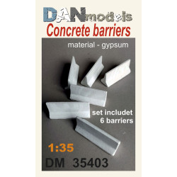 MATERIAL FOR DIORAMAS. CONCRETE BARRIERS / SET CHECKPOINT IN A SET OF 6 PIECES OF UNPAINTED CONCRETE BARRIERS, MATERIAL - GYPSUM 1/35 DAN MODELS 35403