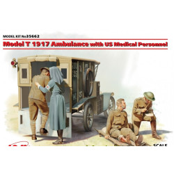 Scale plastic model kit Model T 1917 Ambulance with US Medical Personnel 1/35 ICM 35662