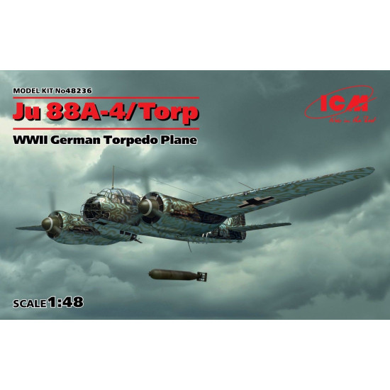 PLASTIC MODEL BUILDING JU 88A-4/TORP, WWII GERMAN TORPEDO PLANE 1/48 ICM 48236