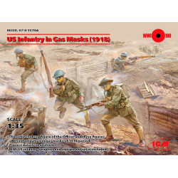 US INFANTRY IN GAS MASKS 1918 PLASTIC MODEL KIT WITH 4 FIGURES 1/35 ICM 35704