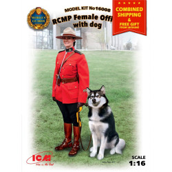 RCMP FEMALE OFFICER WITH DOG PLASTIC MODEL FIGURE KIT IN SCALE 1/16 ICM 16008