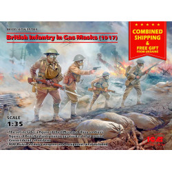 BRITISH INFANTRY IN GAS MASKS 1917 (4 FIGURES) 1/35 SCALE ICM 35703