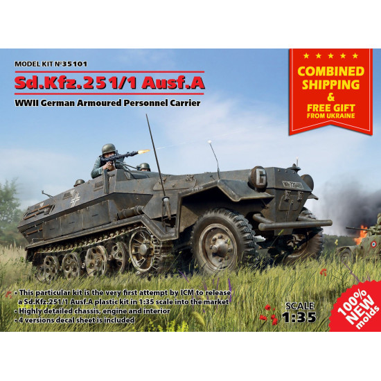 SD.KFZ.251/1 AUSF.A WWII GERMAN ARMOURED PERSONNEL CARRIER SCALE 1/35 ICM 35101