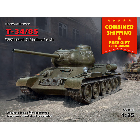 Т-34-85 WWII SOVIET MEDIUM TANK SCALE 1/35 ICM 35367