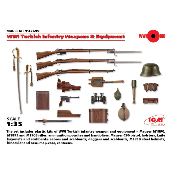 PLASTIC MODEL BUILDING WWI TURKICH INFANTRY WEAPONS and EQUIPMENT 1/35 ICM 35699