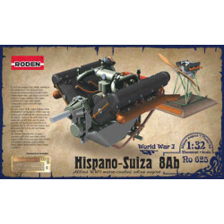 Hispano Suiza 8Ab Plane Engine with base and PE set WWI 1/32 Roden 625