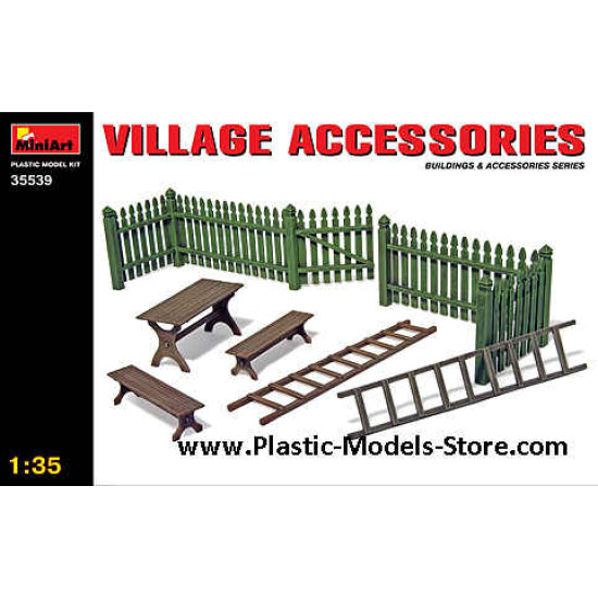 VILLAGE ACCESSORIES fence, ladders, table, bench for diorama 1/35 Miniart 35539