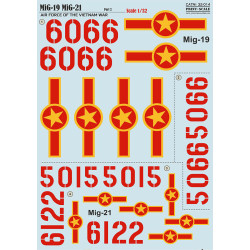 DECAL 1/32 FOR MIG-19 MIG-21 VIETNAM WAR PRINT SCALE 32-014