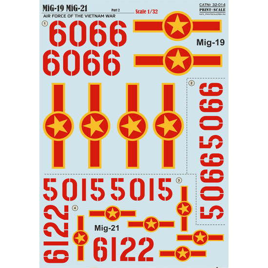 DECAL 1/32 FOR MIG-19 MIG-21 VIETNAM WAR PRINT SCALE 32-014