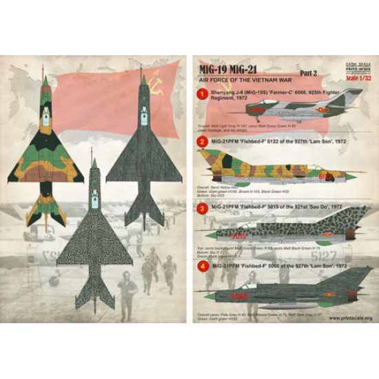 DECAL 1/32 FOR MIG-19 MIG-21 VIETNAM WAR PRINT SCALE 32-014