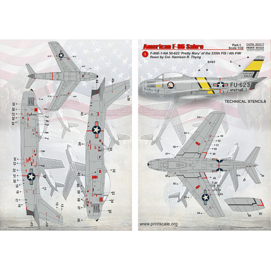 DECAL 1/32 FOR AMERICAN F-86 SABRE PART-1 PRINT SCALE 32-017