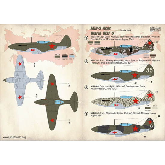DECAL 1/48 FOR MIG-3 ACES OF WORLD WAR 2 PRINT SCALE 48-130