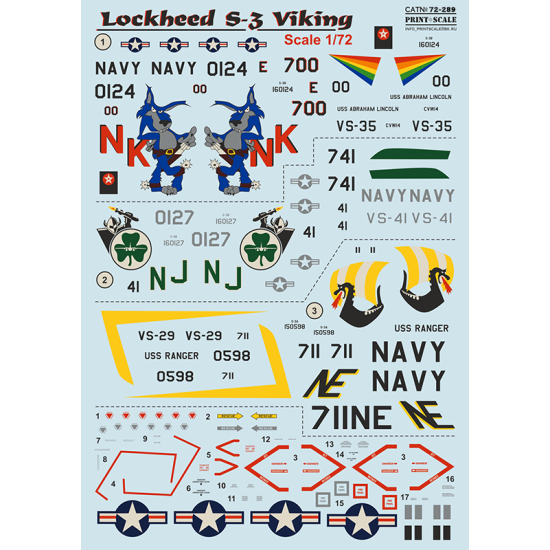 DECAL 1/72 FOR LOCKHEED S-3 VIKING PRINT SCALE 72-289
