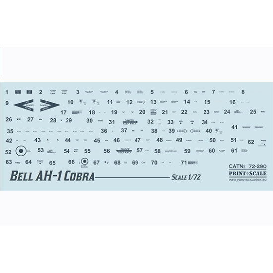 DECAL 1/72 FOR BELL AH-1 COBRA PRINT SCALE 72-290