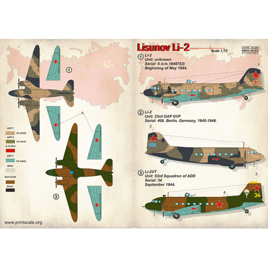 DECAL 1/72 FOR LISUNOV LI-2 PRINT SCALE 72-291