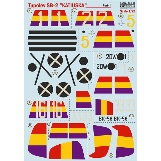 DECAL 1/72 FOR TUPOLEV SB -2 KATIUSKA PART-1 PRINT SCALE 72-292