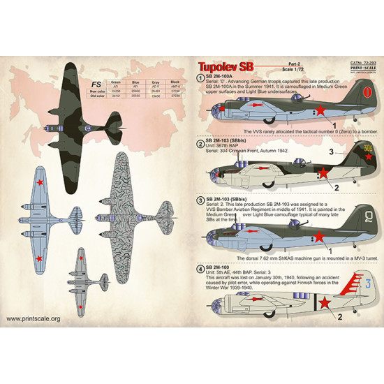 DECAL 1/72 FOR TUPOLEV SB PART-2 PRINT SCALE 72-293