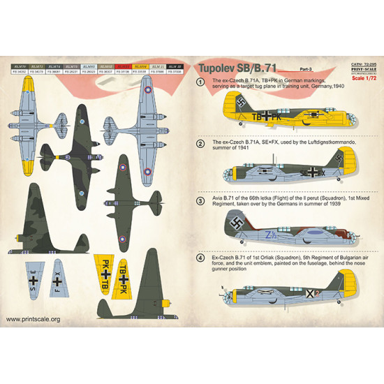 DECAL 1/72 FOR TUPOLEV SB/B.71 PART-3 PRINT SCALE 72-295