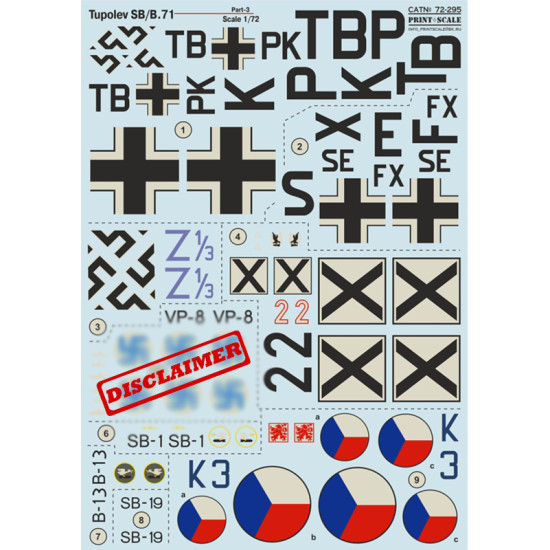 DECAL 1/72 FOR TUPOLEV SB/B.71 PART-3 PRINT SCALE 72-295