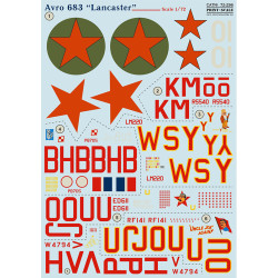 DECAL 1/72 FOR AVRO 683 LANCASTER PRINT SCALE 72-296