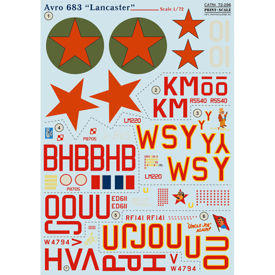 DECAL 1/72 FOR AVRO 683 LANCASTER PRINT SCALE 72-296