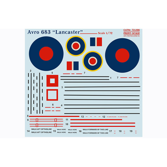 DECAL 1/72 FOR AVRO 683 LANCASTER PRINT SCALE 72-296