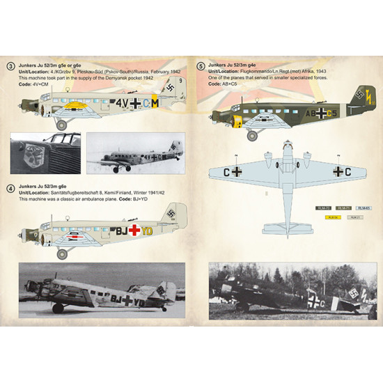 DECAL 1/72 FOR JUNKERS JU 52 PART-3 PRINT SCALE 72-299