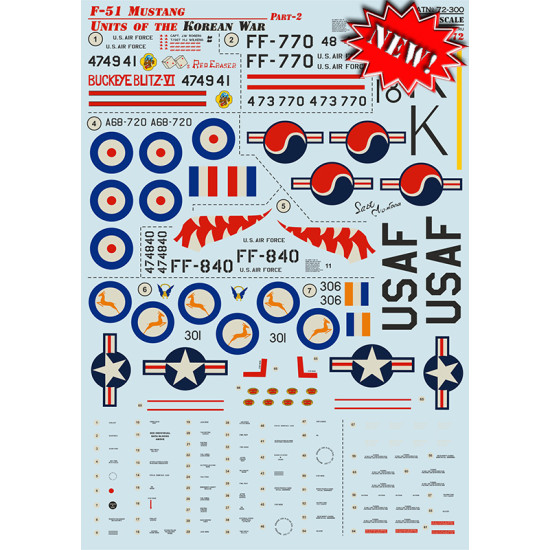 DECAL 1/72 FOR F-51 MUSTANG PART-2 PRINT SCALE 72-300