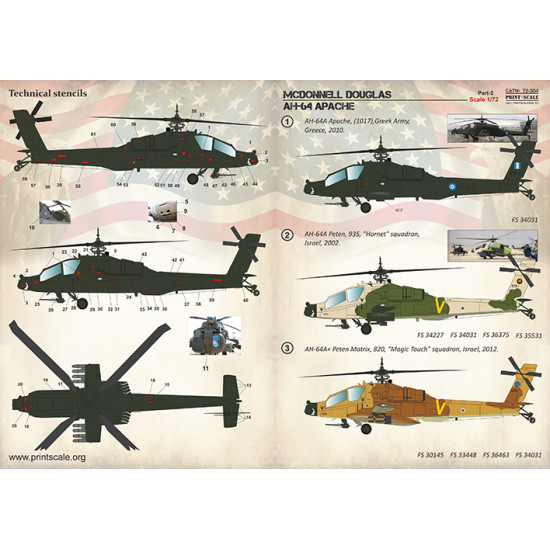 DECAL 1/72 FOR MCDONNELL DOUGLAS AH-64 APACHE PART-2 PRINT SCALE 72-304