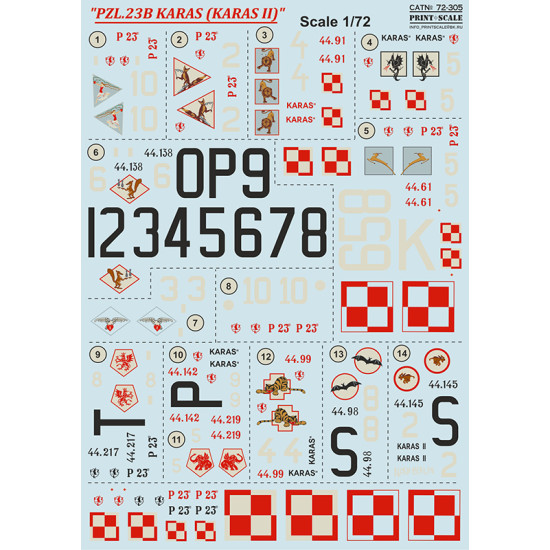 DECAL 1/72 FOR PZL.23B KARAS (KARAS II) PRINT SCALE 72-305