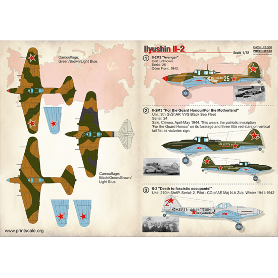 DECAL 1/72 FOR ILYUSHIN IL-2 PRINT SCALE 72-306