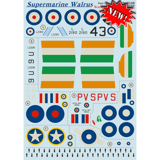 DECAL 1/72 FOR SUPERMARINE WALRUS PRINT SCALE 72-308