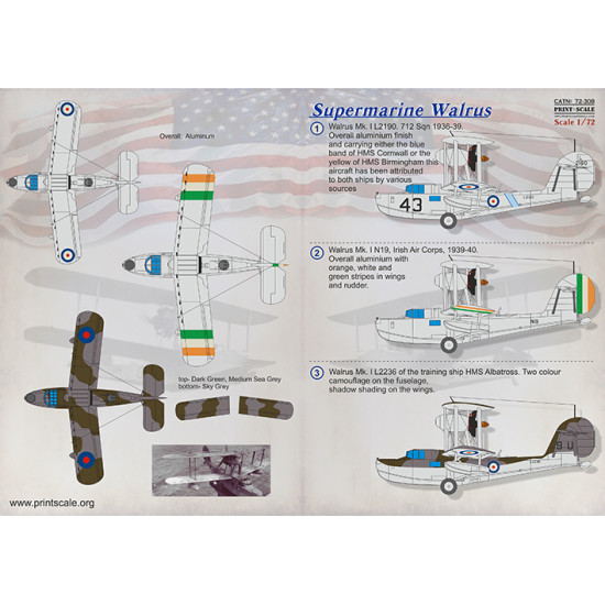 DECAL 1/72 FOR SUPERMARINE WALRUS PRINT SCALE 72-308