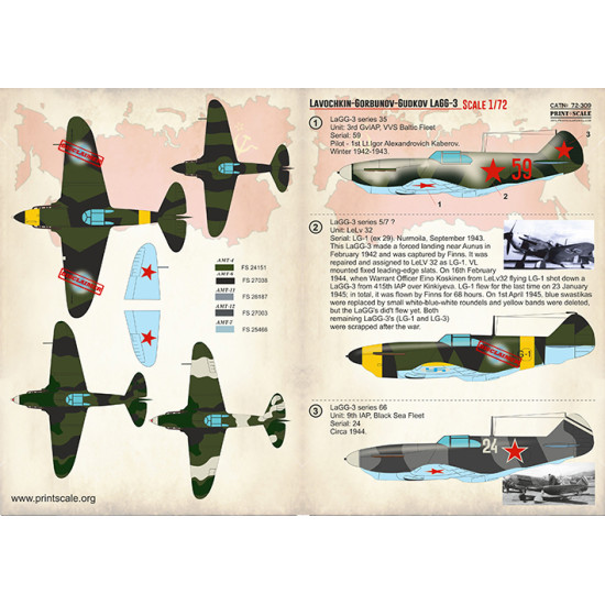 DECAL 1/72 FOR LAGG-3 PRINT SCALE 72-309