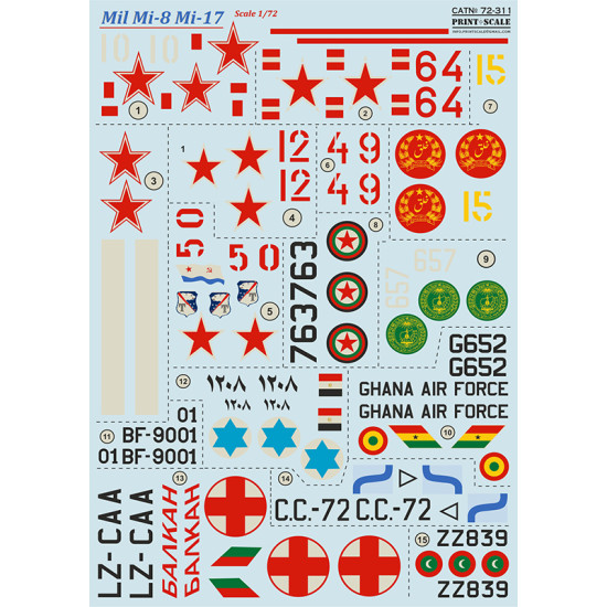 DECAL 1/72 FOR MIL MI-8 MI-17 PRINT SCALE 72-311