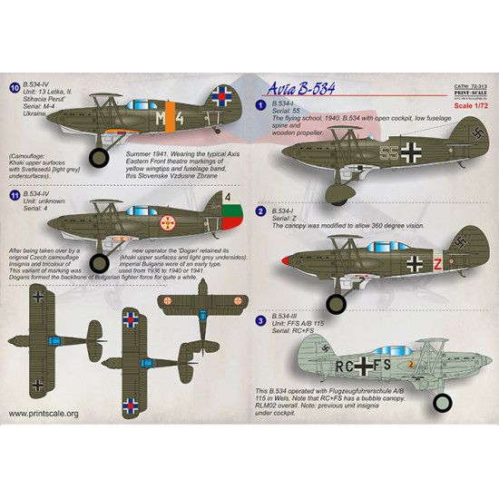 DECAL 1/72 FOR AVIA B-534 PRINT SCALE 72-313