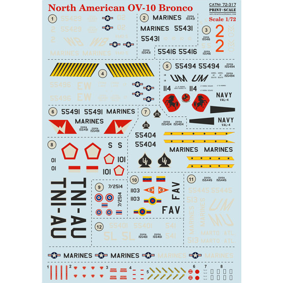 DECAL 1/72 FOR NORTH AMERICAN OV-10 BRONCO PRINT SCALE 72-317