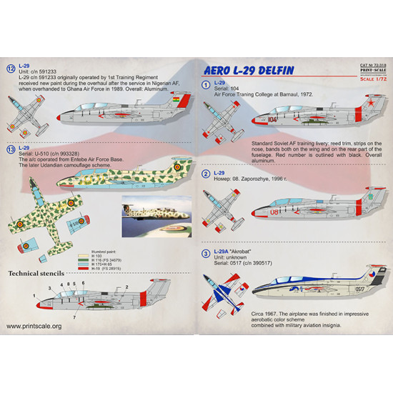 DECAL 1/72 FOR AERO L-29 DELFIN PRINT SCALE 72-318