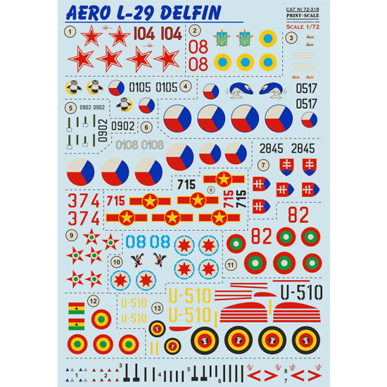 DECAL 1/72 FOR AERO L-29 DELFIN PRINT SCALE 72-318