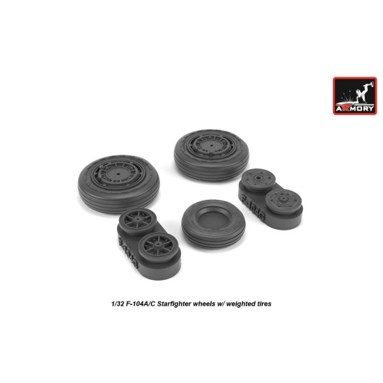 1/32 F-104A/C Starfighter early type wheels, w/ optional nose wheels, weighted, universal