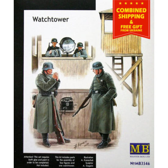 WWII WATCHTOWER WITH FOUR SOLDIERS PLATIC MODEL KIT MASTER BOX 3546 SCALE 1/35